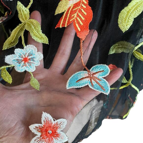 New York & Co Black Mesh Allover Floral Embroidered Dress Sz 6 Fairy Prom Party - Picture 7 of 10